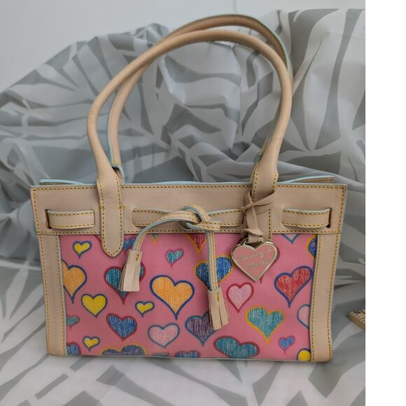 Dooney & Bourke Vintage Y2K Crayon Heart Mini Tassel Tote Satchel Italy - Picture 2 of 16